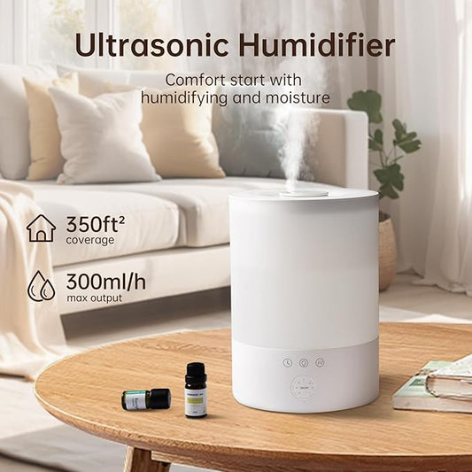 YOGIN Humidifiers for Bedroom Large room,Top fill 2.5L Ultrasonic cool mist Humidifiers for Baby Nursery and Plants,Up to 24 Hours, 24db Quiet,Night Light, Auto Shut Off, Easy Clean Humidifier