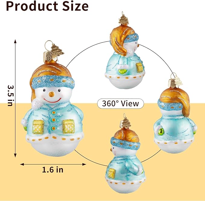 Snowman Christmas Ornaments,Glass Blown Ornaments for Christmas Tree,Light Blue Snowman Collection Figurine Hanging Ornaments,Christmas Decorations for Xmas Tree Holiday Party Daily Gifts