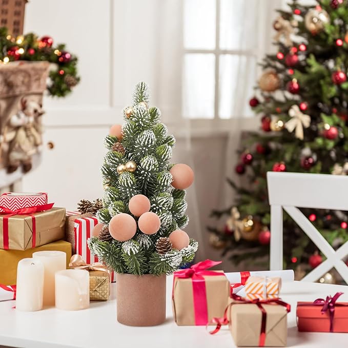 SY Super Bang Small Christmas Tree, 13Inch Artificial Velvet Ball Berry Mini Tabletop Tree Christmas Decorations, for Home Party Thankgivings Xmas Indoor Decor. (Light Coffee, 18Inch)