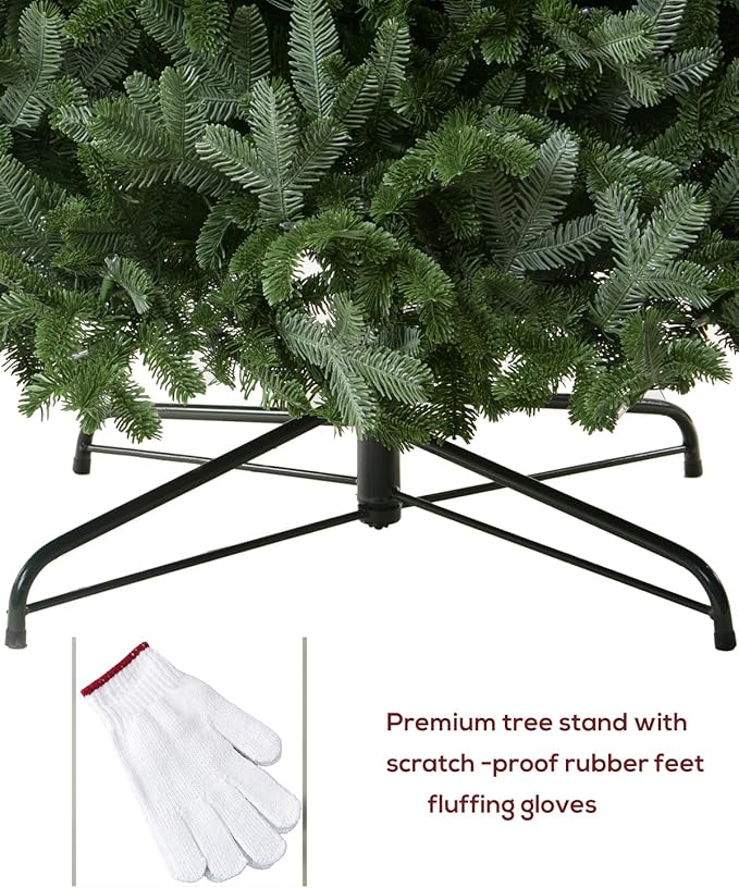 Pre-lit Premium Artificial Full Christmas Tree 9 Foot Frazer Fir, 1200 Warm White & Multi-Color LED Lights, Feel Real Realistic Xmas Tree Dual Color Hinged Holiday Festive Decor