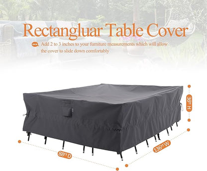 WJ-X3 Large Grey Heavy-Duty Patio Table Cover, 136x88x36in, Waterproof, Wind-Resistant, Anti-Fade - Ideal for Sectional Outdoor Furnitue Sets