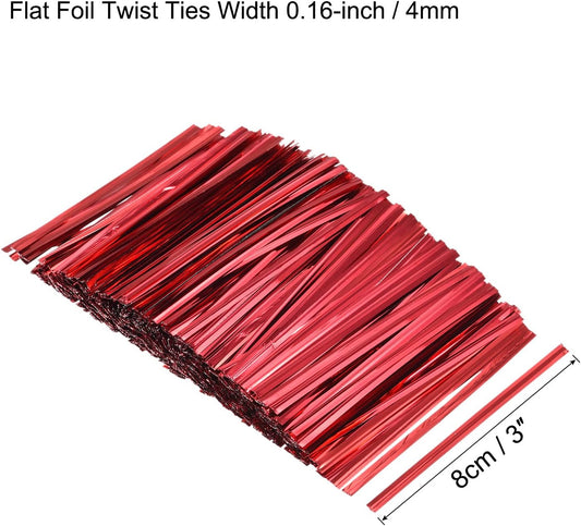 MECCANIXITY Foil Twist Ties 3" 8cm Metallic Plastic Closure Tie for Tying Bread, Candy, Cookies, Gift Bags Arts Crafts Ties Red Pack of 750