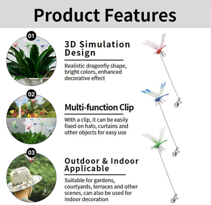 Indoor & Outdoor Fake Dragonfly Rod Clip,Dragonfly Clip Bug Repellent, 3D Dragon Fly Garden Stakes & Hat Simulation Decor, Garden Bird and Fly Scare Devices (4PCS-Mixed)