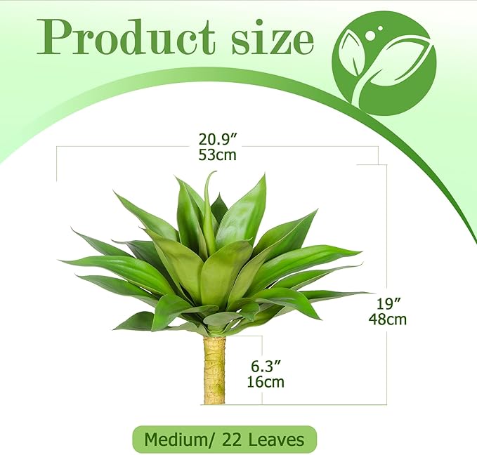 Artificial Agave Plant Fake Agave Plant Artificial Plants Outdoor Uv Resistant Artificial Fake Plants Suitable for Indoor Home Decor Outdoor Courtyard Balcony Terrace Decor 20.9'',Green,1Pcs