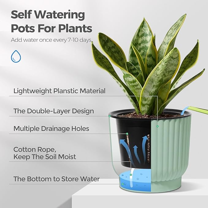 T4U 4.5 Inch Plant Pots Self Watering, 6 Pack African Violet Pots, Small Plant Pots for Plants, Small Indoor Plant Pot, Self Watering Planter for African Violet, Succulents (6 Pack 4.5" Pots, Green)