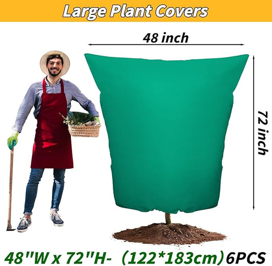 6PCS Plant Covers Freeze Protection 2.82oz Thicker Winter Frost Cloth Plant Protection Jacket Cover Bags Frost Blankets with Zipper Drawstring for Outdoor Plants Fruit Tree Potted, 48"W x 72"H
