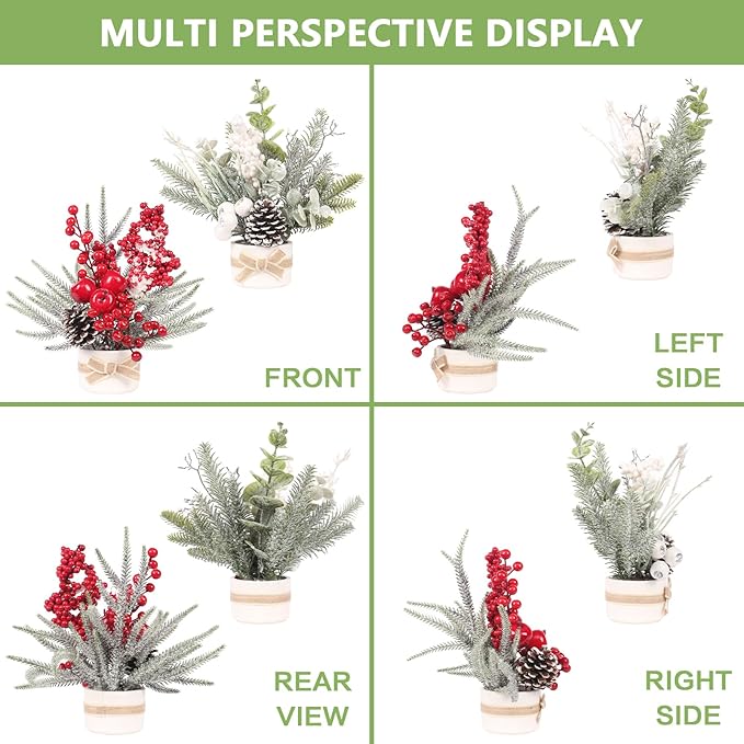 Small Mini Tabletop Christmas Tree,12" Artificial Little Potted for Christmas Decor, for Home Indoor Hliday Party Xmas Decor (Red/Green/White).