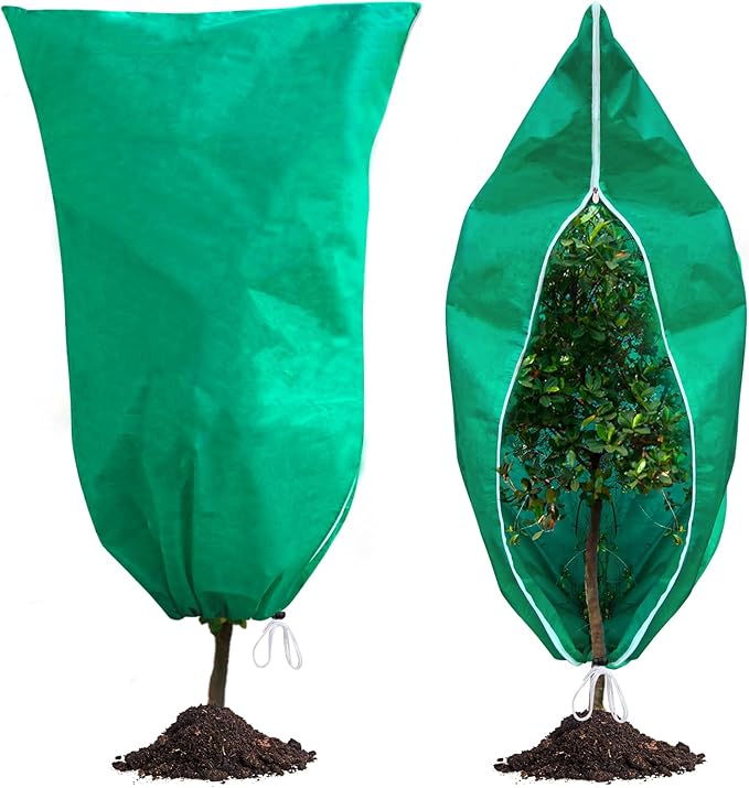 2 Pack Plant Covers Freeze Protection, 80''W x 97''H 2.5oz/yd² Large Winter Tree Frost Blankets Frost Cloths Protectors Bag Cover with Zipper Drawstring for Outdoor Plants Shrub Fruit Trees Potted