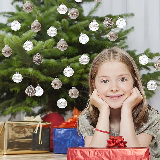 Clear Christmas Ball Ornaments for Christmas Tree Decorations Hanging Balls 8 Pcs 3.15" Glitter Crystal Champagne Shatterproof Christmas Ornaments Balls Set for Xmas Wedding Party Holiday Home Decor