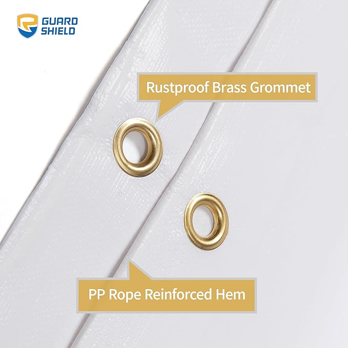 GUARD SHIELD Extreme Heavy Duty White Poly Tarp 12x20 Feet Cover Waterproof Tarps 20mil Thick UV and Tear Resistant Tarpaulin
