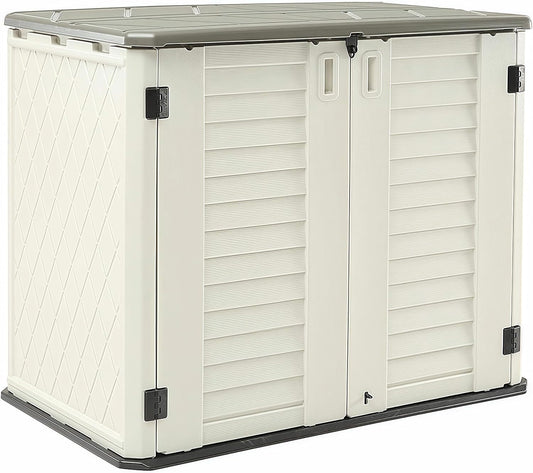HOMSPARK Storage Shed Weather Resistance, Multi-Purpose Outdoor Storage Cabinet for Backyards and Patios, 26 Cu.ft Capacity Horizontal Storage Shed for Bike, Lawnmower, Trash Cans, Patio Accessories
