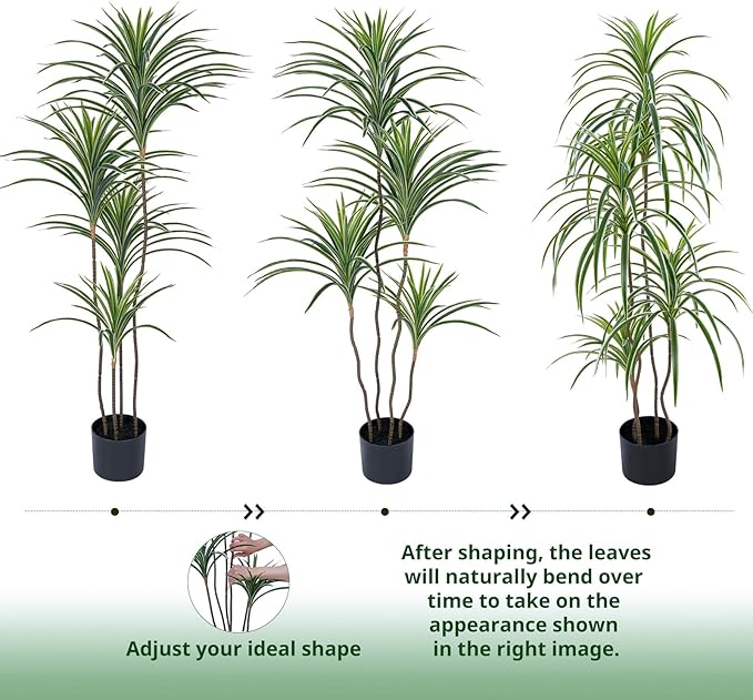 Artificial Dracaena Plants Indoor, 4 ft Faux Tropical Floor Plants Indoor, Tall Fake Yucca Silk Tree in Pot, Artificial Trees for Home Office Decor Indoor Outdoor Housewarming Gift