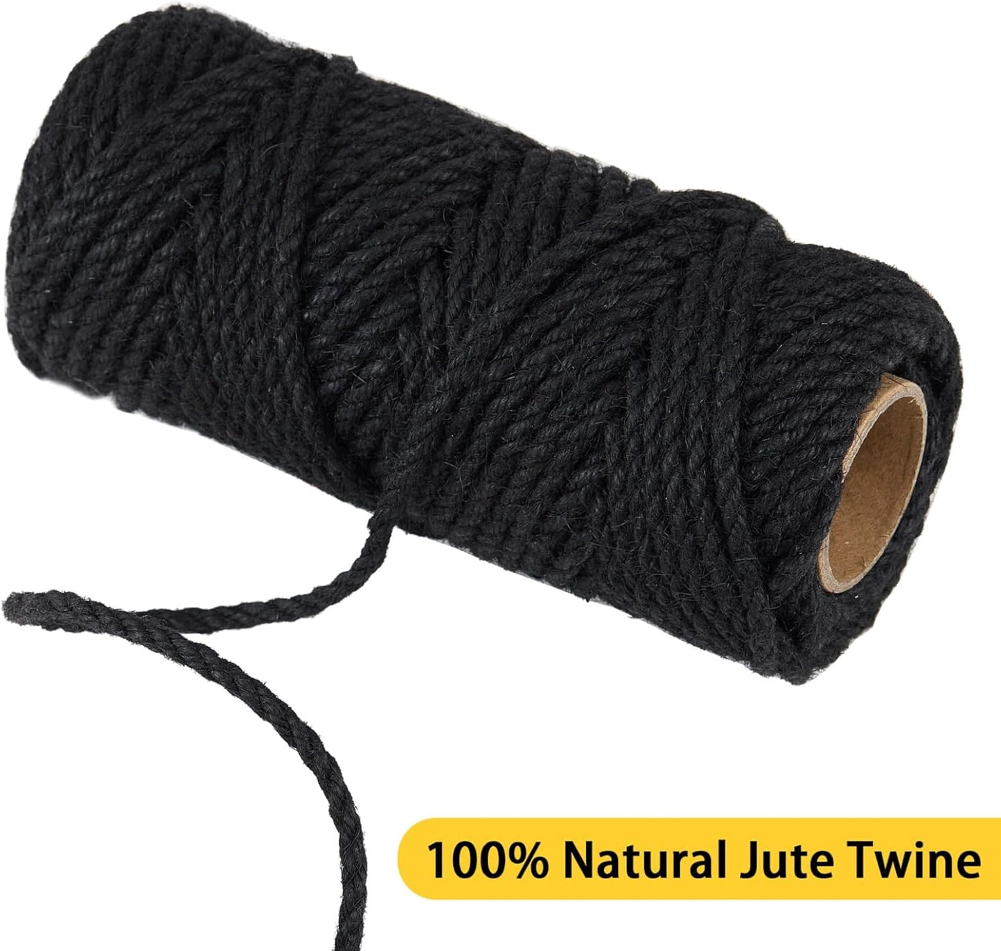 5mm 100 Feet Black Natural Jute Twine, for Crafts Gift, Craft Projects, Wrapping, Bundling, Packing, Holiday Packaging Twine, Gardening and More, Jute Rope to Use Around The House and Garden