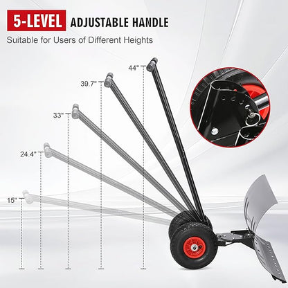 Snow Shovel for Driveway, Metal Snow Pusher with Wheels, Snow Plow with Large 29” x 16.5” Adjustable Angle Blade