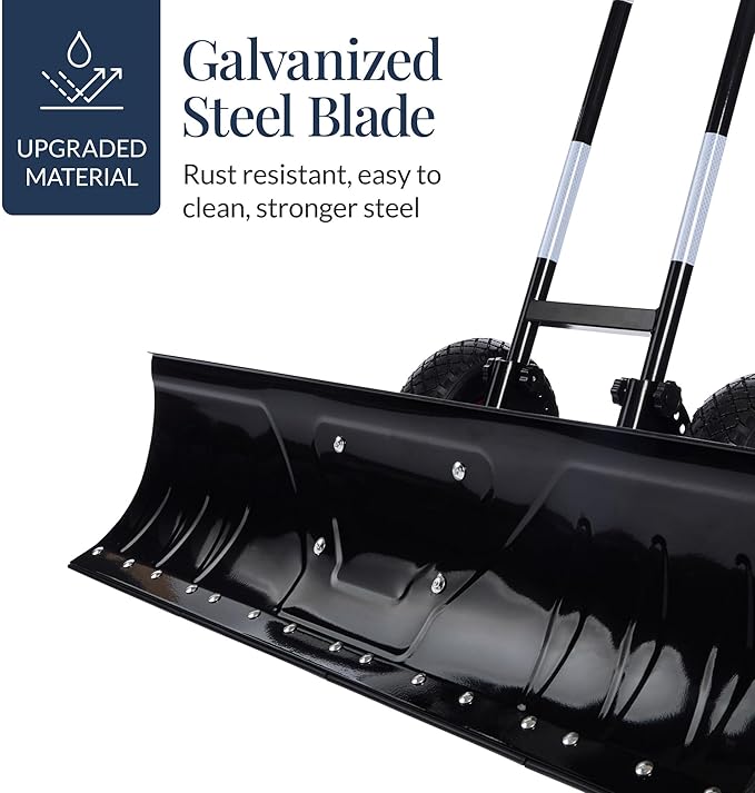 Best Choice Products 36in Galvanized Blade Heavy-Duty 2-Wheel Snow Pusher Hand Plow for Snow Removal w/Wheels, Adjustable Handle, Blade Angle - Black
