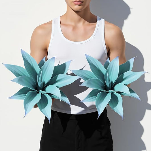 Artificial Agave Plants,Large UV Resistant Fake Agave Planters 12" for Indoor and Outdoor Decorating Tropical Plant Succulents Greenery Indoor Decor (Blue,2Pack)