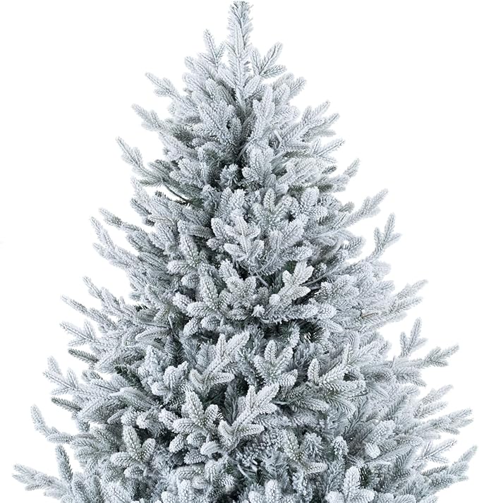 Naomi Home 7.5ft Frosted Christmas Tree with Lights, Realistic Snow Flocked Christmas Tree Prelit with 3266 Branch Tips, 650 Warm Lights and Metal Stand, Aritificial Xmas Tree