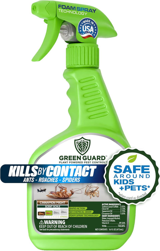 Green Guard Pest Control Spray - Indoor & Outdoor Killer of Ants, Roaches, Spiders & Other Crawling Insects, Safe Around Children & Pets, Plant-Based, Pleasant Scent (Cinnamon Might, 16oz)