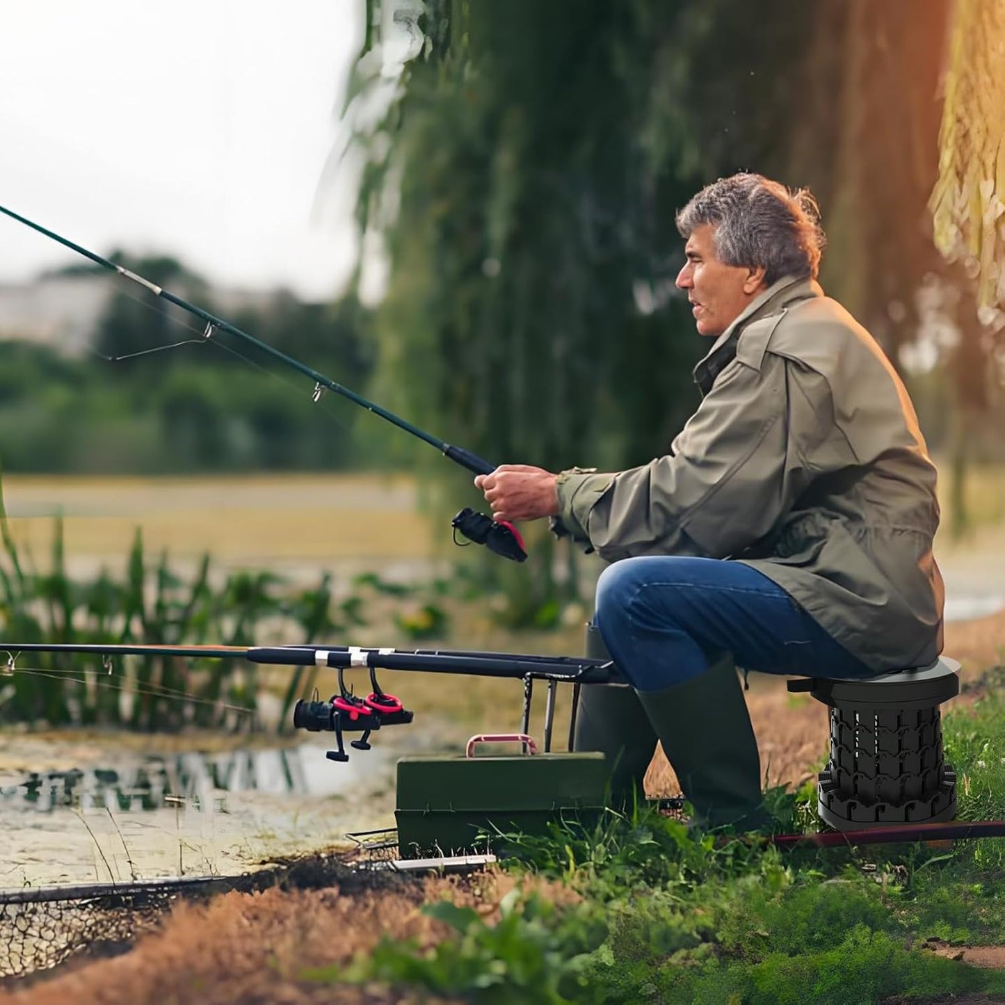 Upgraded Collapsible Stool with Max Load Capacity 330lbs Portable Telescoping & Folding Design Retractable Seat for Camping, Gardening, Fishing & Outdoor Adventures (Black)