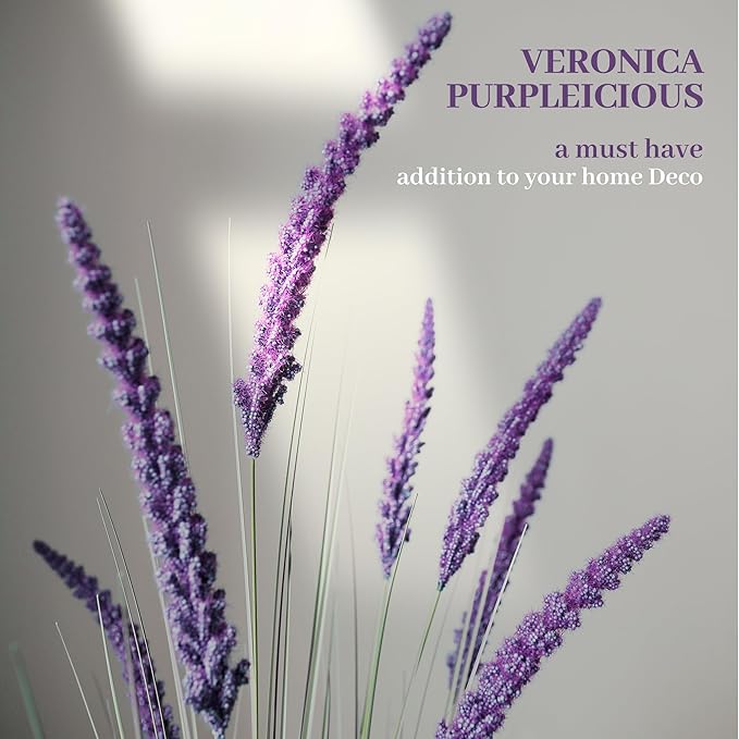 KOL 4ft 2-Pack Artificial Veronica Horsetail Reed Grass – 47in Tall Faux Purple Grass Plants in Pots, UV Resistant Fake Greenery for Indoor Outdoor Home, Office, Patio & Wedding Décor