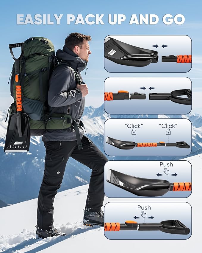 Saker Upgraded 56'' Car Snow Brush and Ice Scraper,6-in-1 Aluminum Snow Shovel Snow Broom with Foam Grip 180° Pivoting Brush Head,Durable Snow Scraper for Cars,SUVs,Trucks