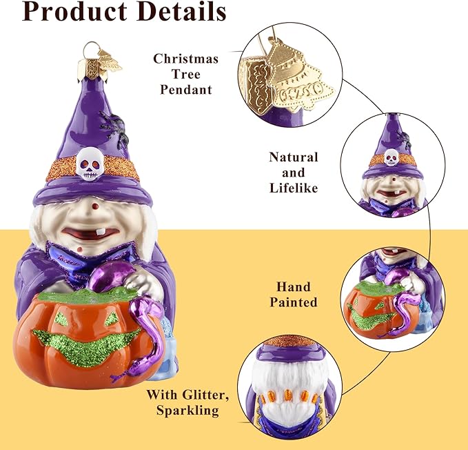 Halloween Ornaments,Purple Evil Witch Hanging Ornaments,Halloween Tree Decorations,Glass Blown Christmas Ornaments for Party Xmas Tree Holiday Home Decorations Gifts