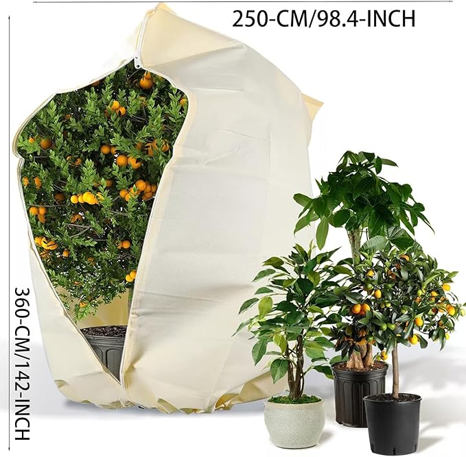 Plant Covers Freeze Protection,98.7 X 142 Inches Frost Protection Covers For Plants, Zippered Drawstring,Suitable For Large Shrubs And Potted Plants.
