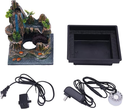 Stone Fountain Indoor Water Fountains Tabletop Waterfall Fountains Relaxing Landscape Atomizing Humidifier with Rockery Plants LED Light for Home Office Bedroom (B)
