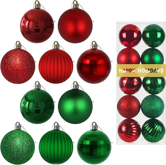Red & Green 3.2" Large Christmas Balls - Christmas Tree Decoration Ornaments Shatterproof Hanging Balls for Birthday Halloween Holiday Wedding Decorations Set of 10pcs