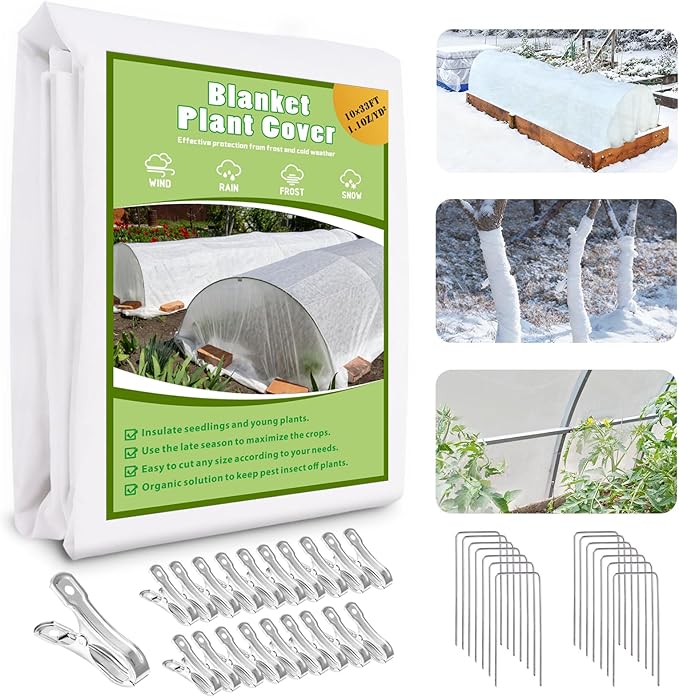 POILKMNI 10'x33' Plant Covers Freeze Protection - Plant Covers for Winter, Frost Cloth Tree Freeze Protection, Frost Blankets for Outdoor Plants, Winter Floating Row Cover