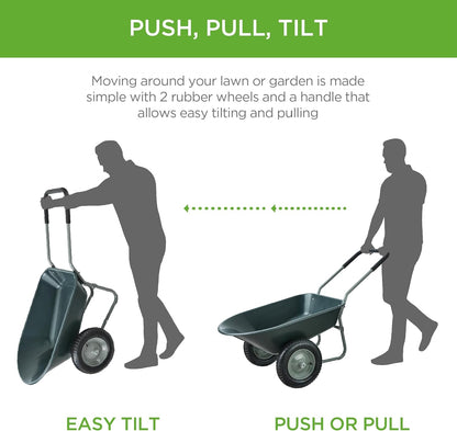 Best Choice Products Dual-Wheel Home Utility Yard Wheelbarrow Garden Cart w/Built-in Stand for Lawn, Gardening, Construction - Dark Gray