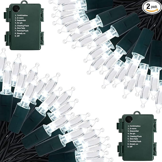 Battery Operated Christmas Lights, 2 Pack 17ft 50 LED Mini String Lights with 8 Modes Auto-Timer, Waterproof Tree Lights for Outdoor Indoor Xmas Holiday Wreath Garden Decor, Cool White