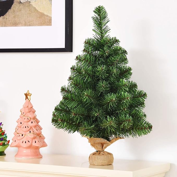 GOFLAME 2ft Mini Artificial Christmas Tree, Tabletop Spruce Christmas Tree with New PVC Material and Cement Base, Perfect for Indoor Decoration