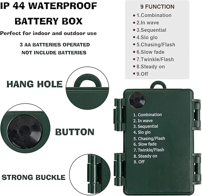 NEROSUN Multi-Colored Battery Operated Christmas Lights, 2 Pack Total 100LED 32FT Waterproof String Christmas Tree Lights with 8 Modes, Xmas Decorations for Indoor Outdoor Yard Wedding Home Decor