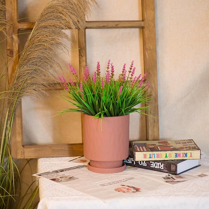 Artificial Plants Outdoor 12 Bundles Fake Monkey Grass Fade Resistant Plastic Faux Flowers Look Real for Porch Patio Home Garden Pot Decor (12 Bundles Pink Monkey Grasses)