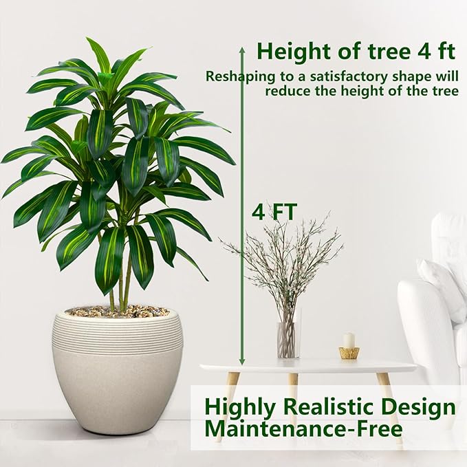 2 Pack Artificial Dracaena Tree-4FT Fake Plants with White Planter-Artificial Plants Indoor Floor Plant in Pot-Tropical Fake Yucca Potted Tree for Home Office Living Room Decor