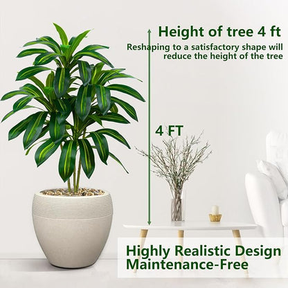 Artificial Dracaena Tree-4FT Fake Plants with White Planter-Artificial Plants Indoor Floor Plant in Pot-Tropical Fake Yucca Potted Tree for Home Office Living Room Decor