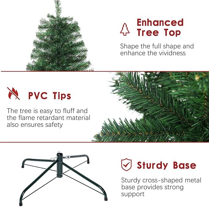 5FT Green Christmas Tree, Small Spruce Artificial Holiday Xmas Tree with 600 PVC Branch Tips & Foldable Metal Stand for Home, Office, Party Decoration
