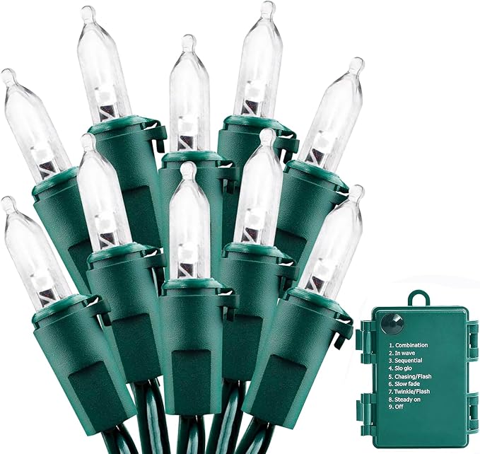 Christmas Lights - Battery Operated String Lights 50 LED String Lights Mini Lights with Auto-Timer and 8 Lighting Modes for Christmas Wreath Party Wedding Garden Home Decoration, White