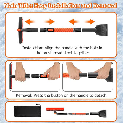 [2025 Upgrade Extendable Car Snow Brush and Ice Scraper [3-in-1] Clean Snow, Ice and Frost, 45''Adjustable Length with 360° Rotating Brush Head, Suitable for All Cars-Medium