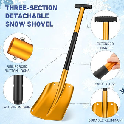 Gisafai 1 Pcs 34'' Detachable Emergency Snow Shovel for Car Aluminum Extendable Collapsible Snow Shovel Emergency Car Cleaning Equipment Suitable for Truck SUV Van Camp Outdoor (Gold)