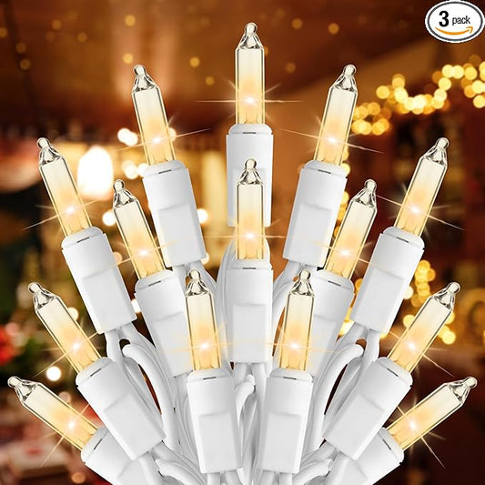 Brightown Clear Christmas String Lights, 3 Pack Each 100-Count 25ft Incandescent Bulb Mini Lights for Indoor Holiday Decor, Christmas Tree Garland Wedding Party Festival Decoration, White Wire