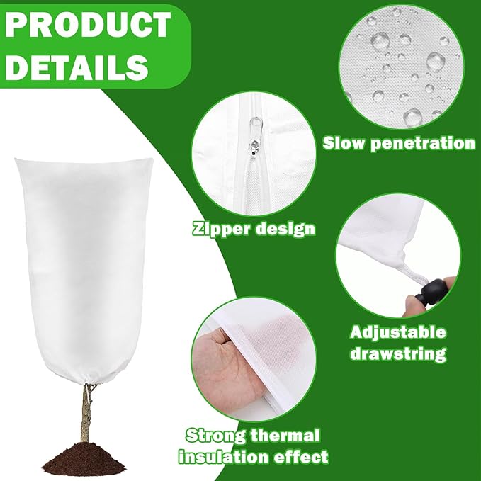 4 Pack Plant Covers Freeze Protection, 31.5" W x 47.3" H Winter Frost Protection Blankets Frost Cloth Plant Freeze Protection with Zipper Drawstring for Outdoor Plants (White)