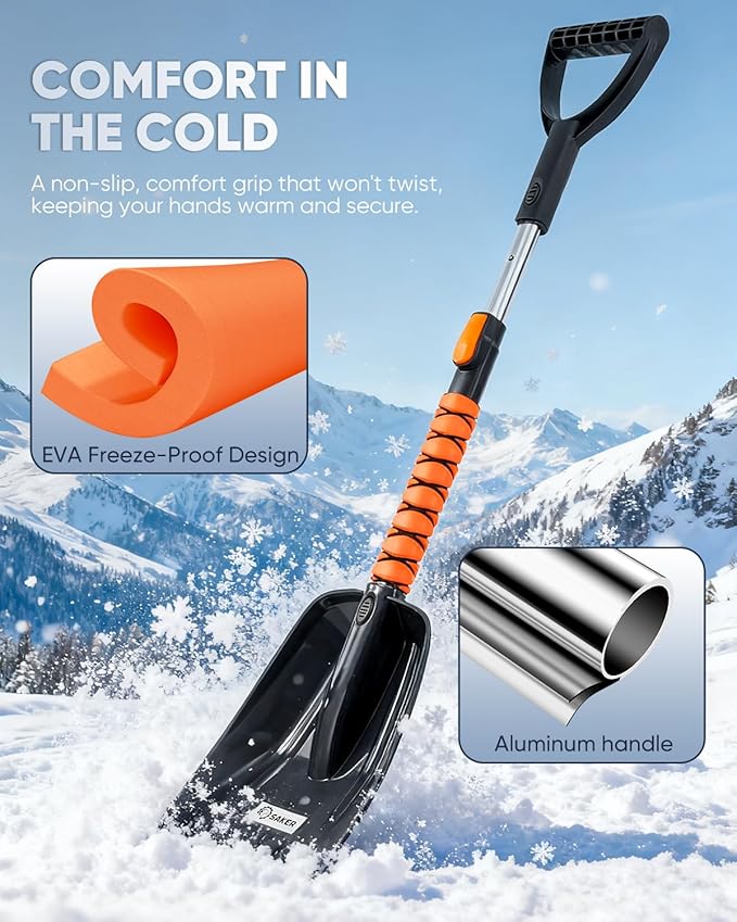 Saker Upgraded 56'' Car Snow Brush and Ice Scraper,6-in-1 Aluminum Snow Shovel Snow Broom with Foam Grip 180° Pivoting Brush Head,Durable Snow Scraper for Cars,SUVs,Trucks