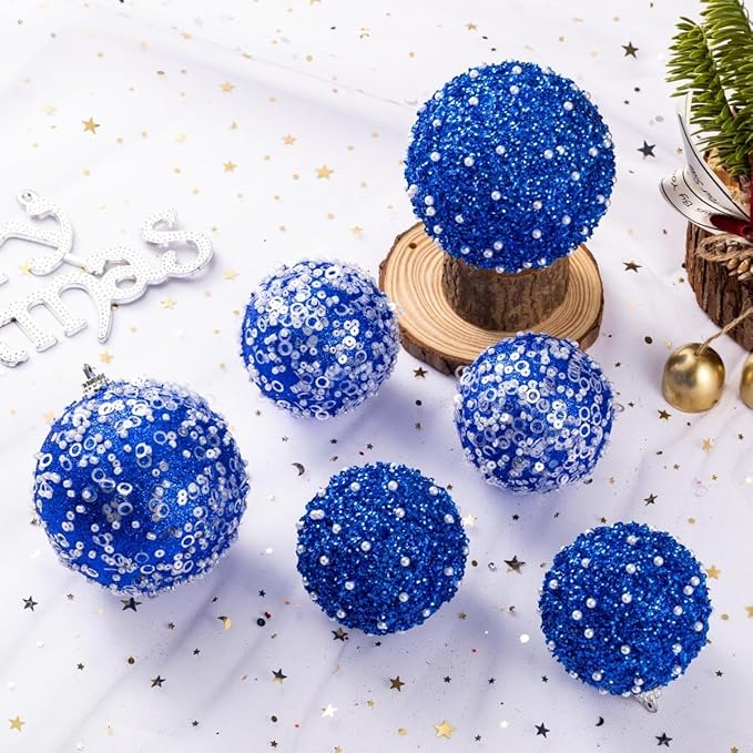 Royal Blue Christmas Ball Ornaments, Christmas Ball Decorations Shatterproof Plastic Hanging Pearl Balls for Holiday Party(70mm/2.76", 12ct)
