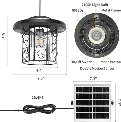 Solar Star Pendant Light - 3000LM Outdoor Solar Chandelier with Motion Sensor, Gazebo Lighs with Remote Control, 5 Modes, 3 Color Temperatures for Patio, Garden, Gazebo, Umbrella(16.4FT Cord)