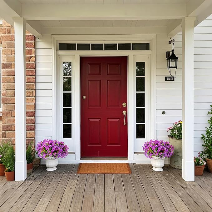 16 Bundles Artificial Flowers for Outdoors ,No Fade UV Resistant Realistic Purple Silk Daisy Fake Eucalyptus Summer Plants for Indoor Decoration Outside Planter Porch Home Garden Window Box Decor