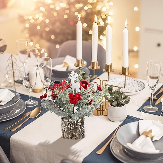 Super Holiday Small Winter Christmas Tree, Artificial Mini Tabletop Christmas Tree Decorations with Christmas Ornaments, for Home Party Thankgivings Christmas Decor, Red-Indoor.