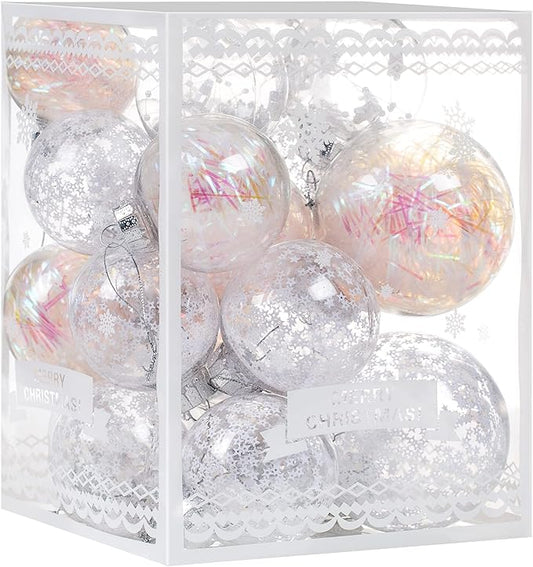 Christmas Ornaments Ball Set-Shatterproof Clear Plastic Decorative Baubles for Xmas Tree House Holiday Wedding Party Decoration,20pcs White