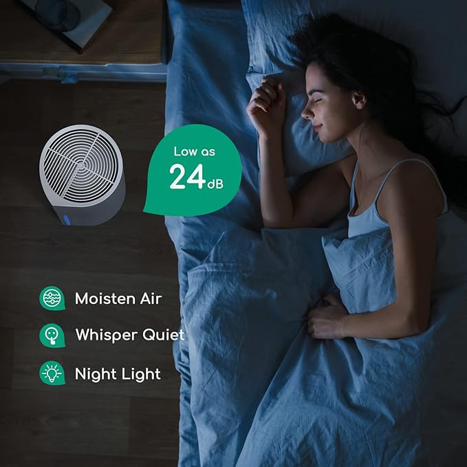 Afloia 2 IN 1 Air Purifier with Humidifier Combo, 3-Stage Filters for Home Allergies Pets Hair Smoker Odors, Evaporative Humidifier, Auto Shut Off, Quiet Air Cleaner with Seven Color Light,White